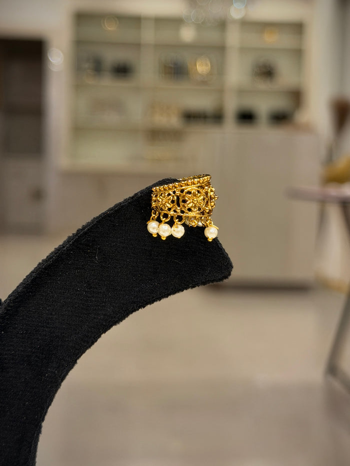 Gold Filigree Pearl Drop Ear Cuff