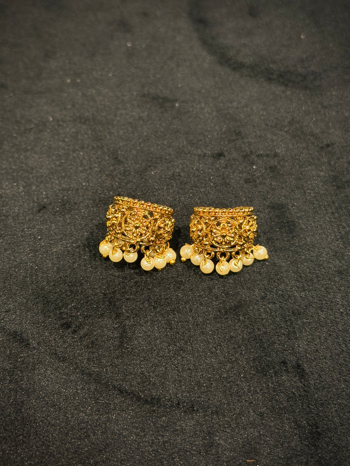 Gold Filigree Pearl Drop Ear Cuff