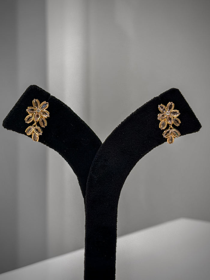 Gold Floral Crystal Earrings Set