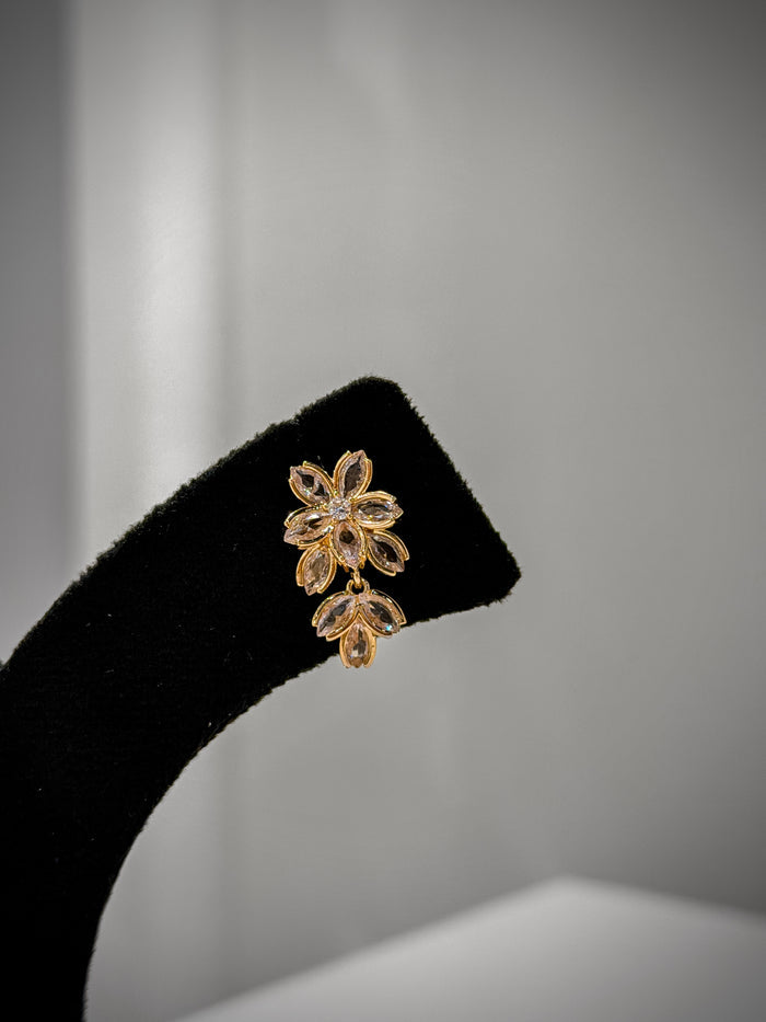 Gold Floral Crystal Earrings Set