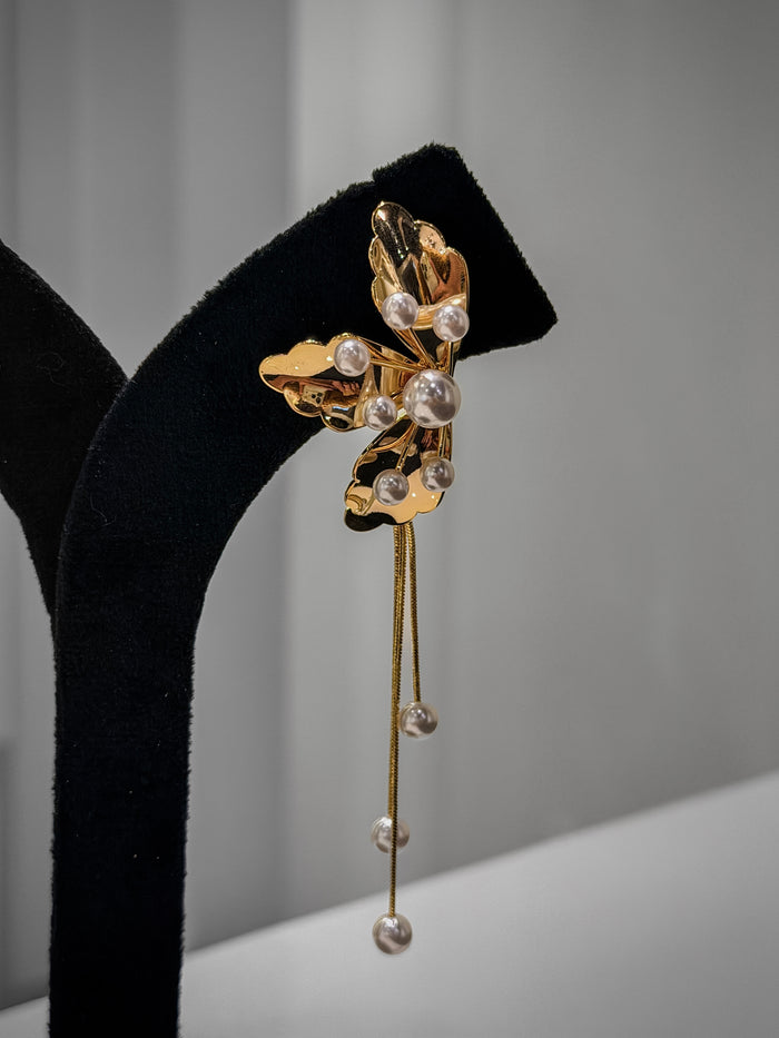 Gold Floral Pearl Spray Earrings Set A126