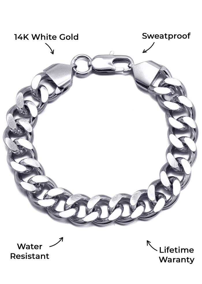 Gold Jewelry -  14K White Gold Cuban Curb Bracelet