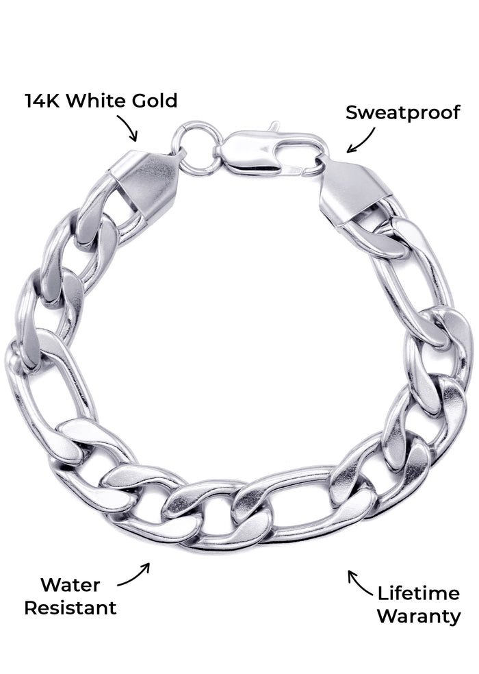 Gold Jewelry -  14K White Gold Figaro Bracelet
