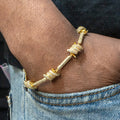 Gold Jewelry -  Mens 14K Gold Iced Out VVS Barbed Wire Link Bracelet