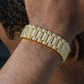 Gold Jewelry -  Mens 14K Gold Iced Out VVS Presidential Band Bracelet