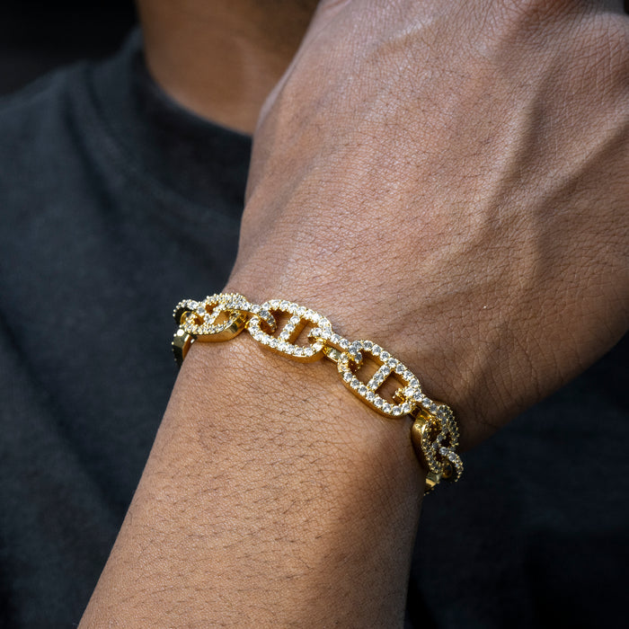 Gold Jewelry -  Mens 14K Gold Iced Out VVS Tennis Mariner Bracelet
