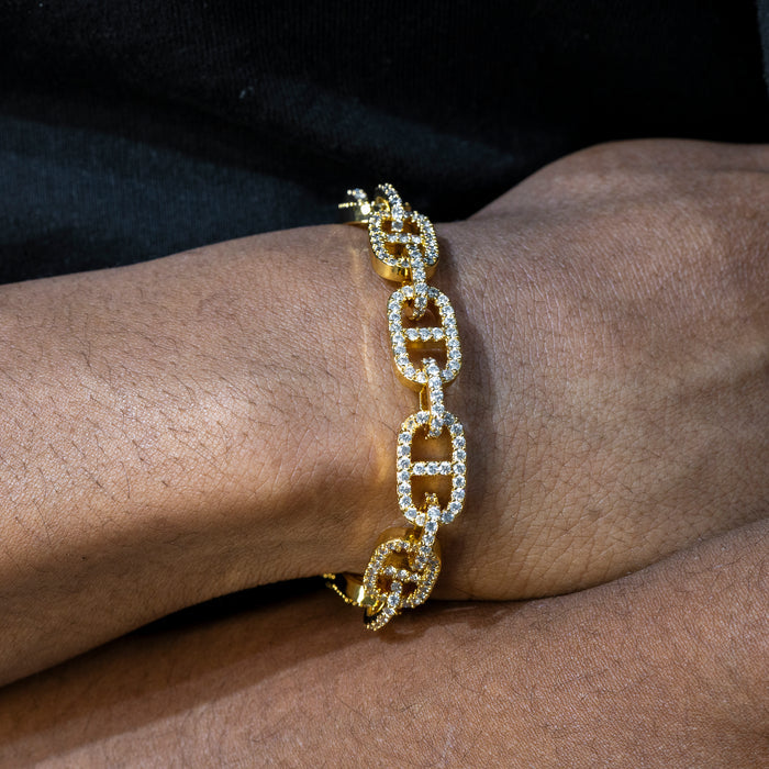 Gold Jewelry -  Mens 14K Gold Iced Out VVS Tennis Mariner Bracelet