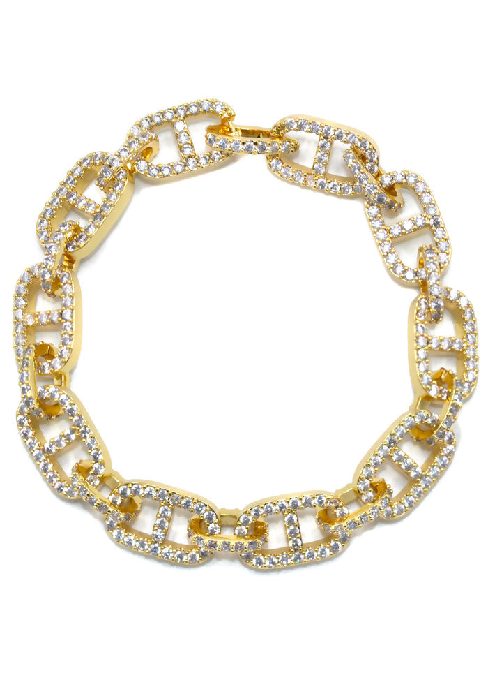 Gold Jewelry -  Mens 14K Gold Iced Out VVS Tennis Mariner Bracelet