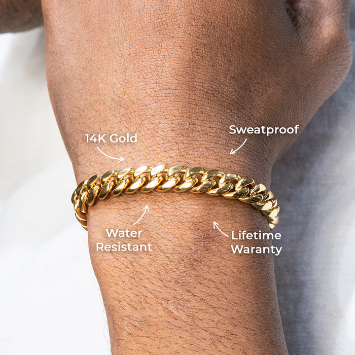 Gold Jewelry -  Mens 14K Gold Solid Miami Cuban Link Bracelet | 6MM