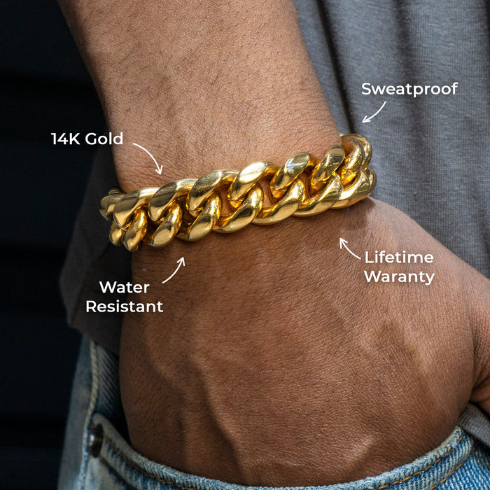Gold Jewelry -  Mens 14K Gold Solid Miami Cuban Link Bracelet