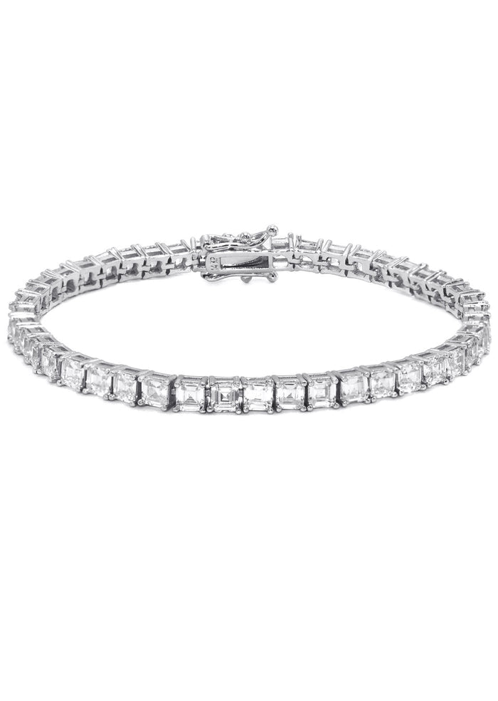 Gold Jewelry -  Mens 14K White Gold Asscher Cut Iced Out VVS Tennis Bracelet