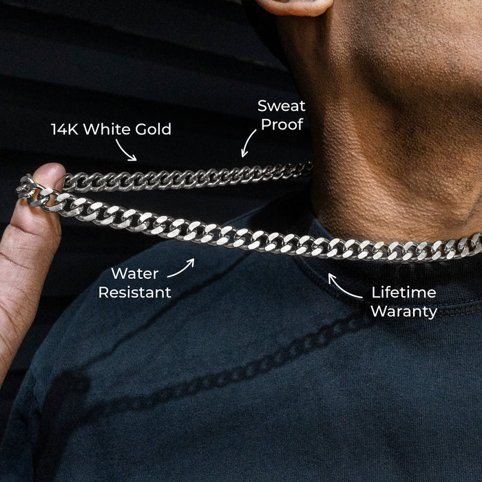 Gold Jewelry -  Mens 14K White Gold Cuban Curb Chain