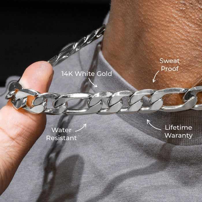Gold Jewelry -  Mens 14K White Gold Figaro Chain
