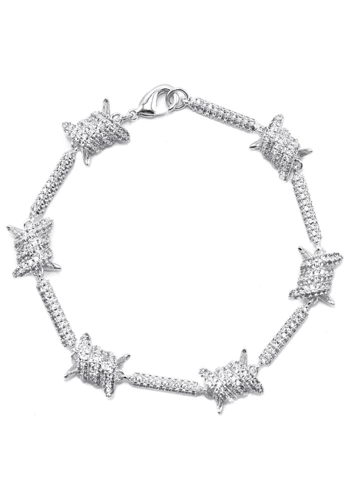 Gold Jewelry -  Mens 14K White Gold Iced Out VVS Barbed Wire Link Bracelet