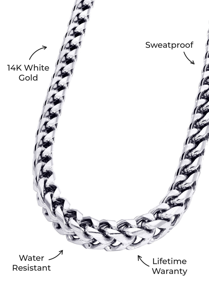 Gold Jewelry -  Mens 14K White Gold Solid Franco Chain