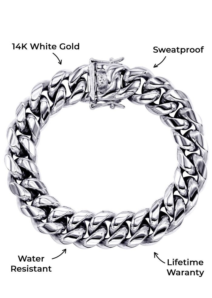 Gold Jewelry -  Mens 14K White Gold Solid Miami Cuban Link Bracelet
