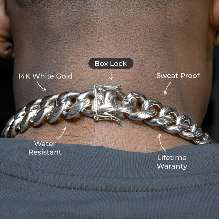 Gold Jewelry -  Mens 14K White Gold Solid Miami Cuban Link Chain