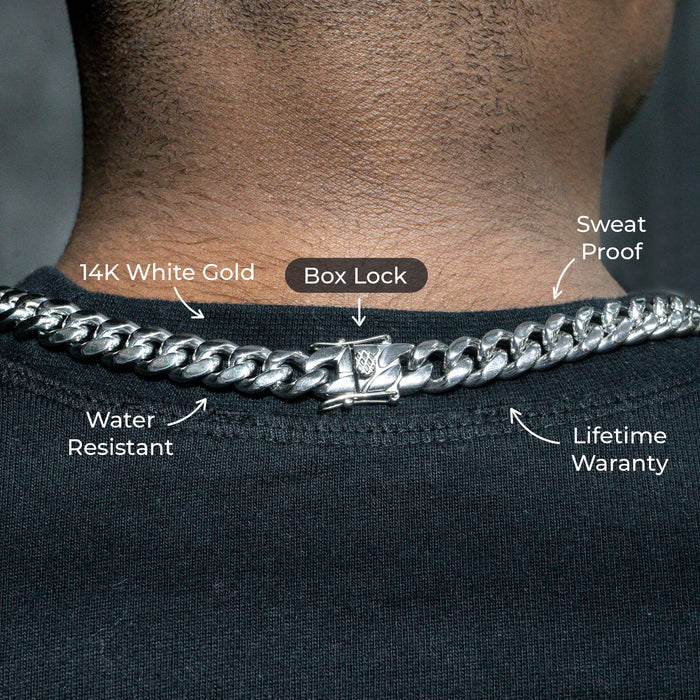 Gold Jewelry -  Mens 14K White Gold Solid Miami Cuban Link Chain
