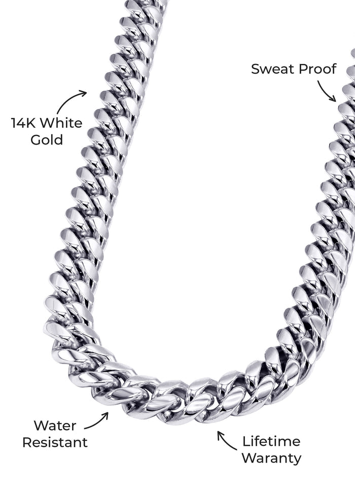 Gold Jewelry -  Mens 14K White Gold Solid Miami Cuban Link Chain