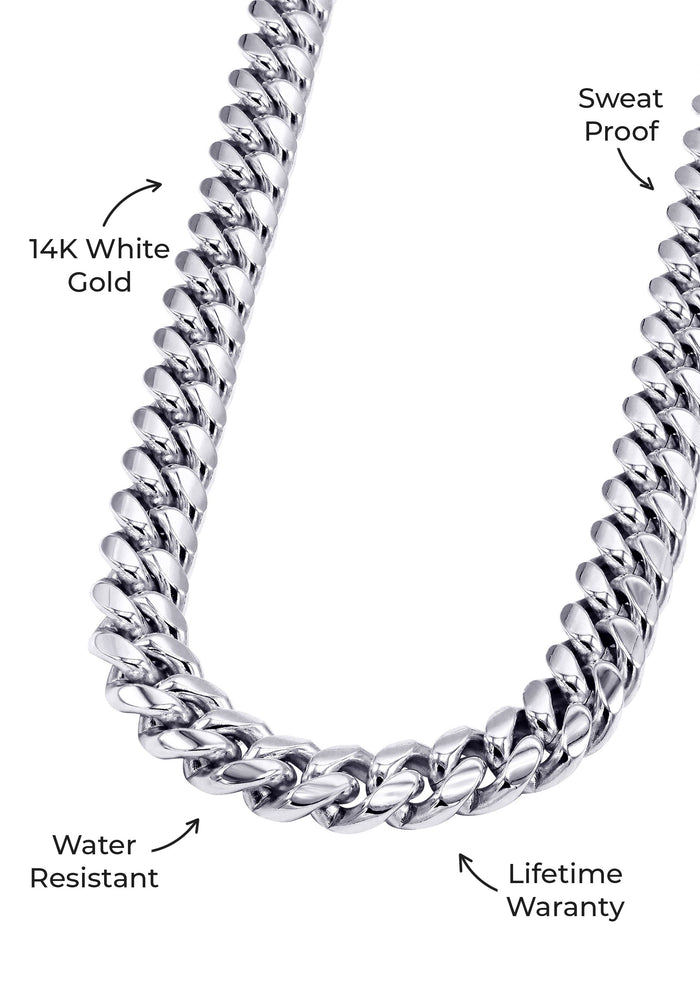 Gold Jewelry -  Mens 14K White Gold Solid Miami Cuban Link Chain