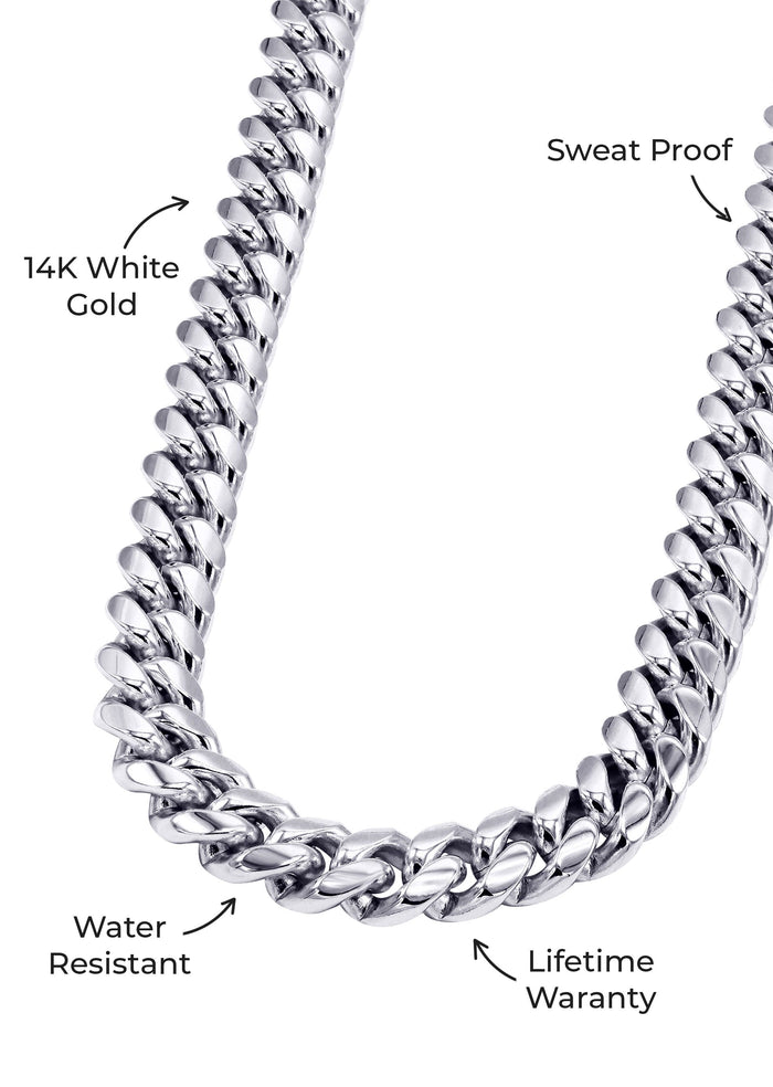 Gold Jewelry -  Mens 14K White Gold Solid Miami Cuban Link Chain