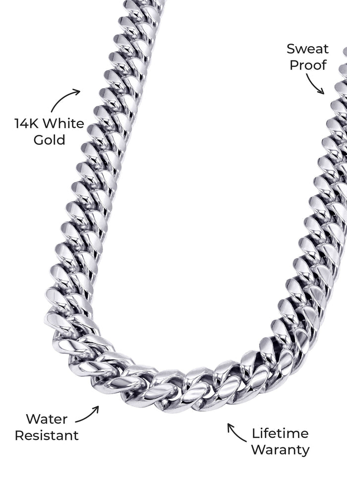 Gold Jewelry -  Mens 14K White Gold Solid Miami Cuban Link Chain