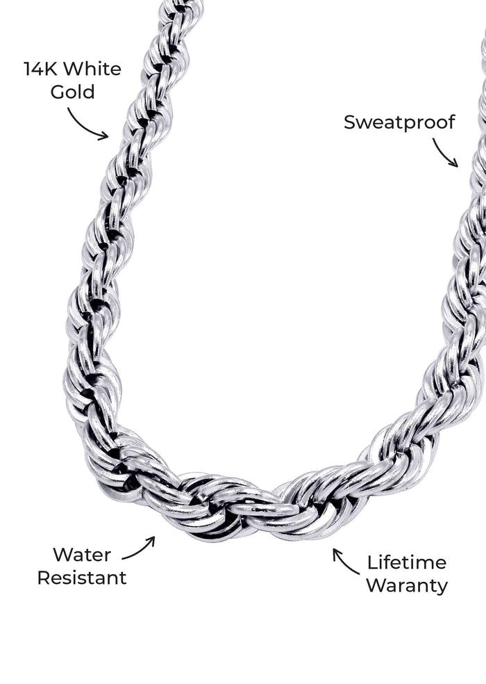 Gold Jewelry -  Mens 14K White Gold Solid Rope Chain