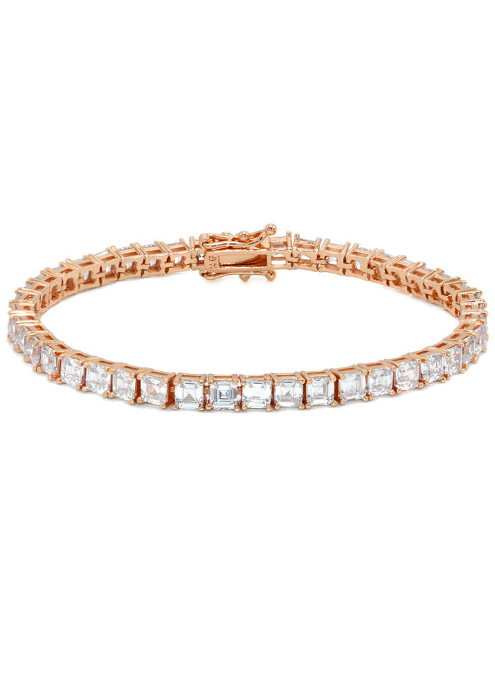 Gold Jewelry -  Mens Rose Gold Asscher Cut Iced Out VVS Tennis Chain