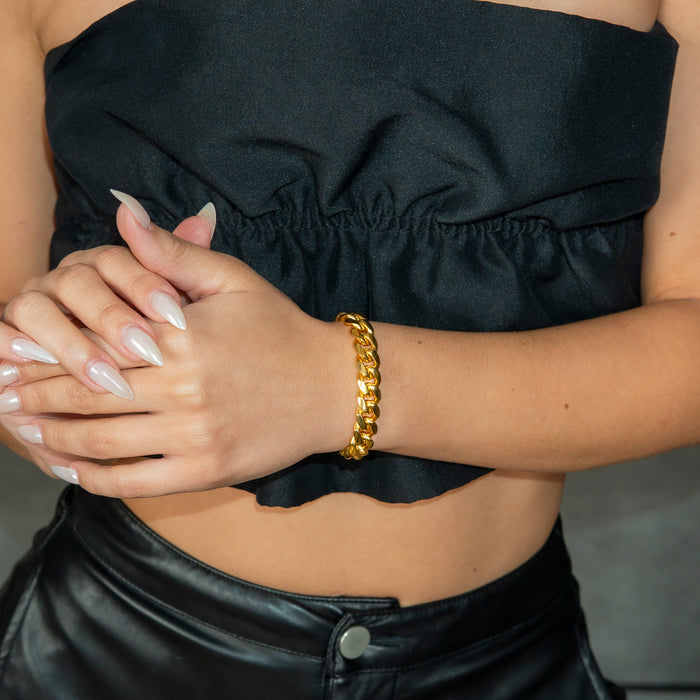 Gold Jewelry - Womens 14K Gold Solid Miami Cuban Link Bracelet