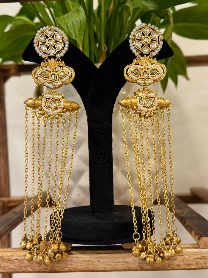 Gold Pachi Kundan Ghungroo Kashmiri Earring Set