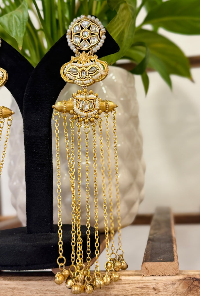 Gold Pachi Kundan Ghungroo Kashmiri Earring Set