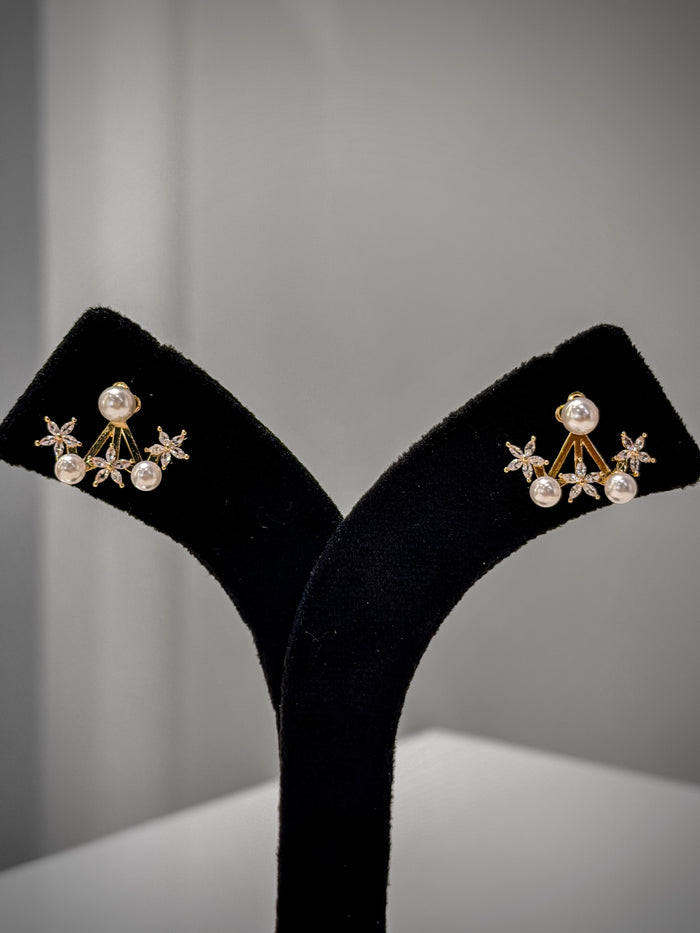 Gold Pearl Crystal Stud Earrings Set