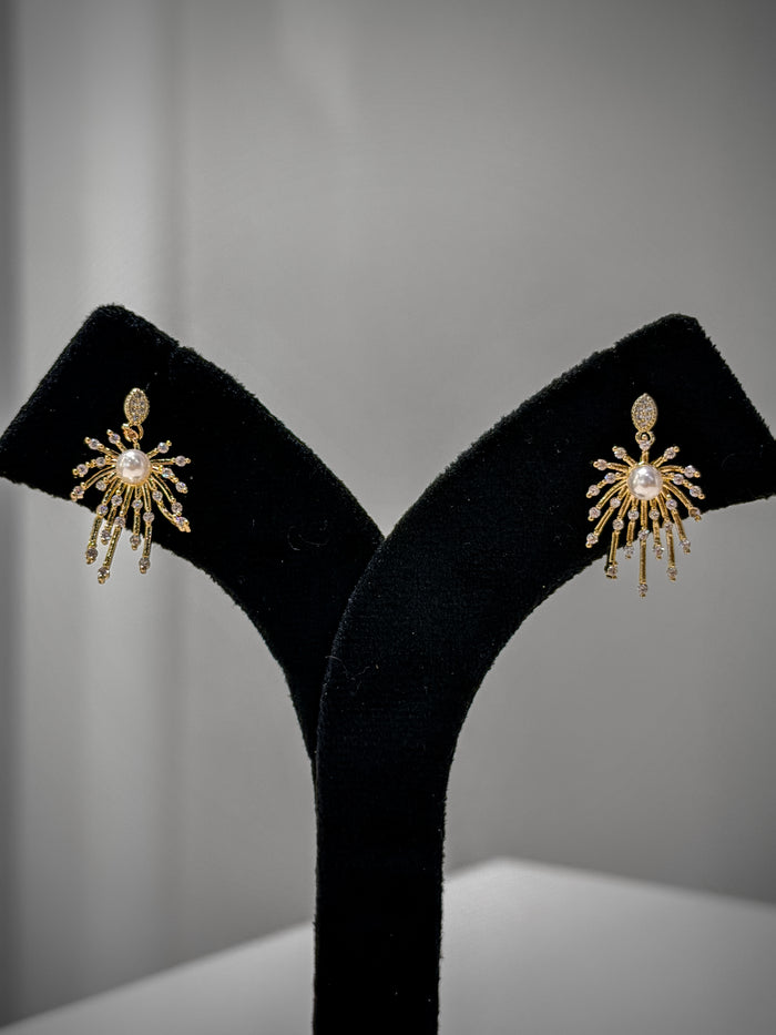 Gold Pearl Spider Crystal Earrings Set