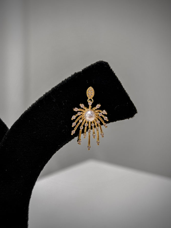 Gold Pearl Spider Crystal Earrings Set