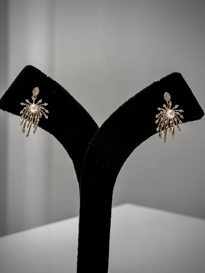 Gold Pearl Spider Crystal Earrings Set