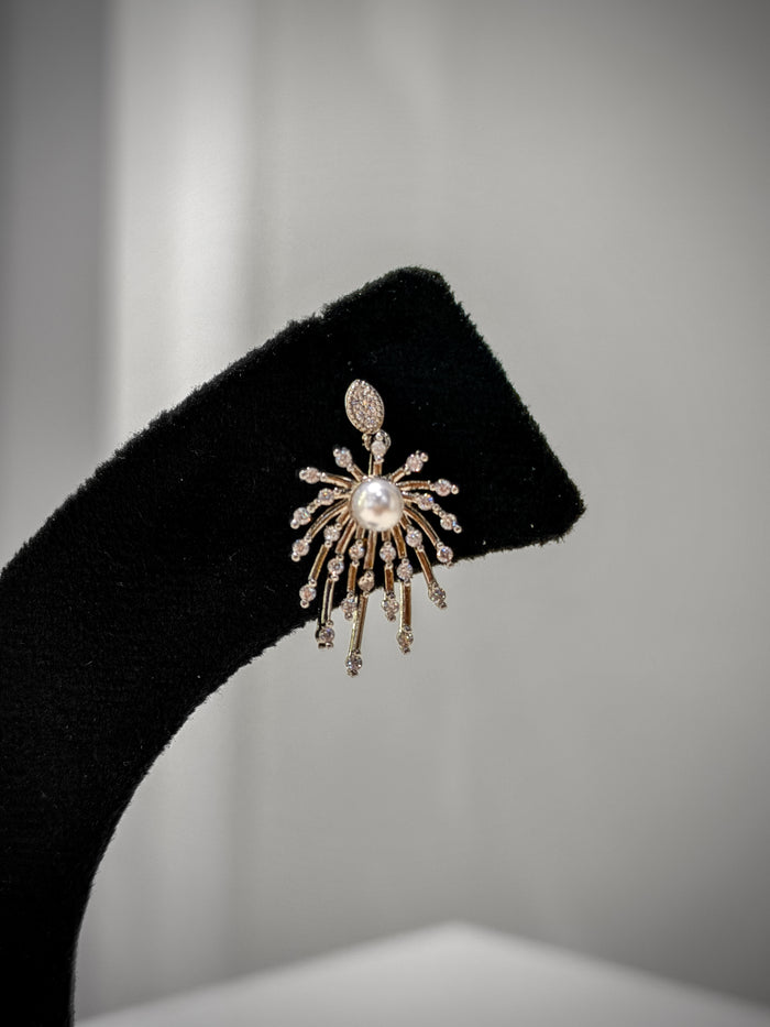 Gold Pearl Spider Crystal Earrings Set