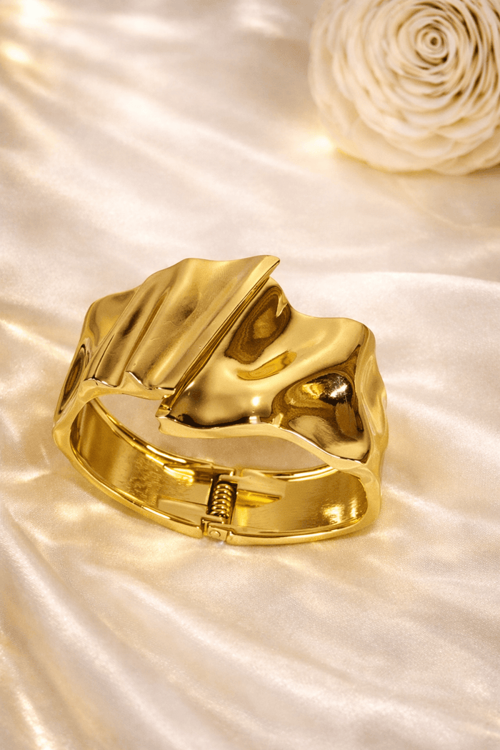 Gold-Plated Molten Wave Wide Hinged Cuff Bracelet