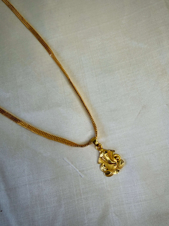 Gold-Plated Small Ganesha Pendant With Mesh Chain