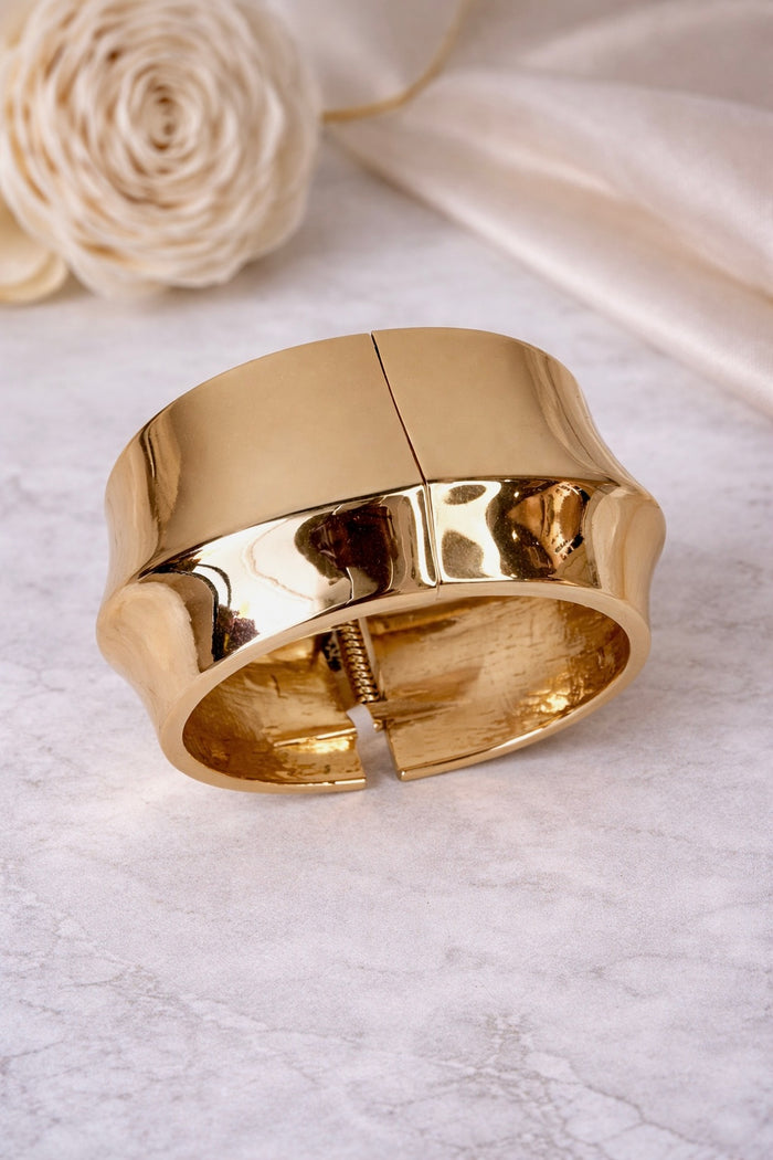 Gold-Plated Wide Hinged Cuff Bracelet