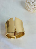 Gold-Plated Wide Split Curved Glossy Hinged Cuff Bracelet