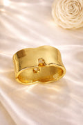 Gold-Plated Wide Wavy Edge Glossy Hinged Cuff Bracelet