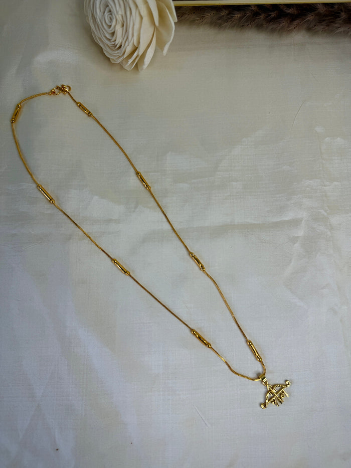 Gold Ram (राम) Bow Arrow Pendant With Tube Station Chain