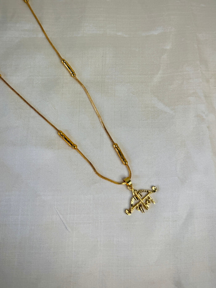 Gold Ram (राम) Bow Arrow Pendant With Tube Station Chain