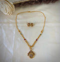 Gold Ruby Emerald Beaded Floral Pendant Designer Chain Set