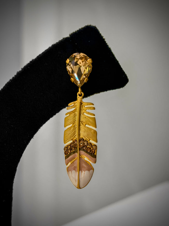 Gold Safire Feather Dangler Earrings Set