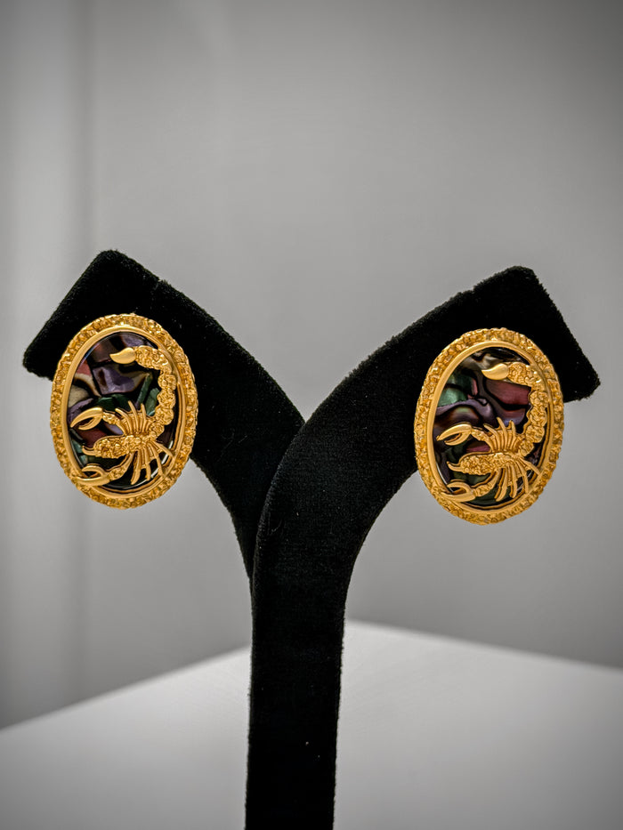 Gold Scorpion Oval Statement Stud Earrings Set