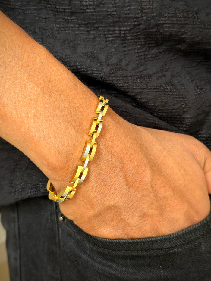 Gold-Silver Geometric Link Men's Bracelet
