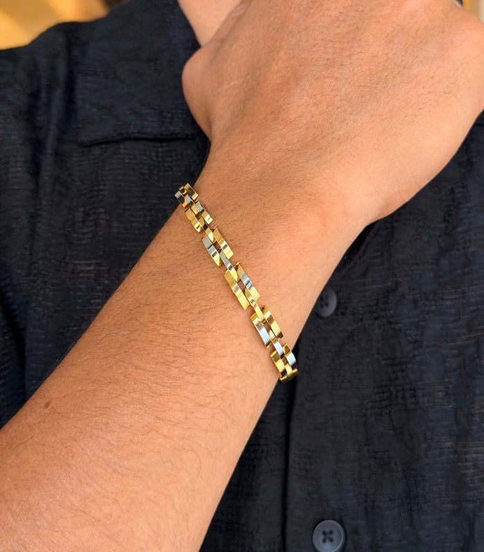 Gold-Silver Geometric Link Men's Bracelet