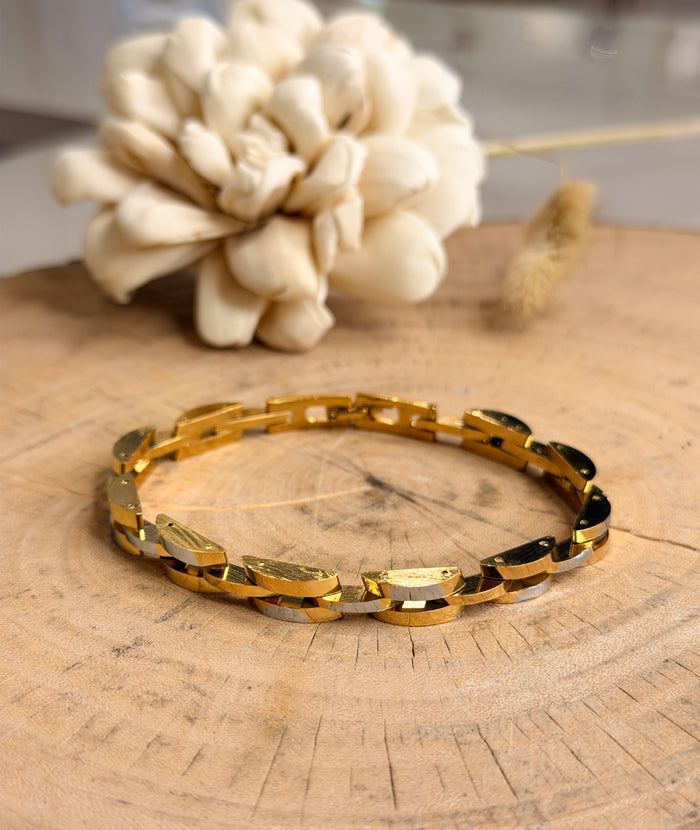 Gold-Silver Geometric Link Men's Bracelet