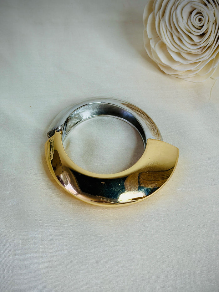 Gold & Silver Half Moon Wide Cuff Bracelet